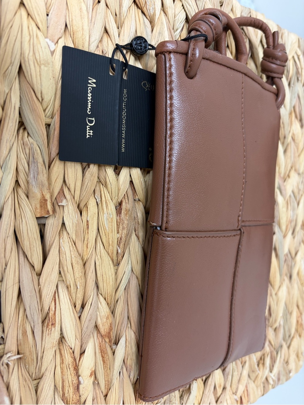 Massimo Dutti Brown Panelled Leather Crossbody with Knotted Strap